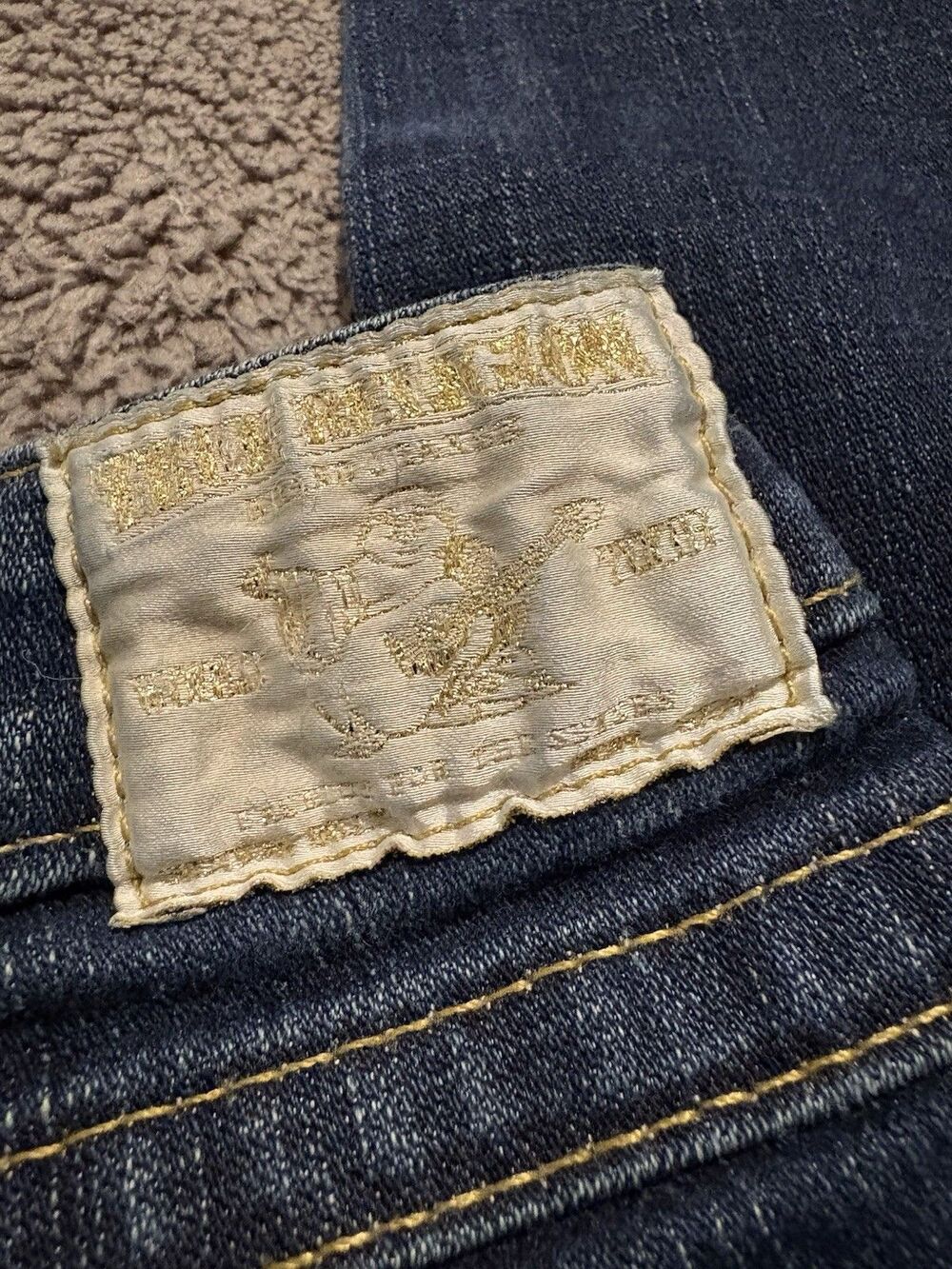 WOMENS TRUE RELIGION JOEY GOLD SEQUINS HORSESHOE BOOT CUT JEANS 29x32.5-Rare!! - Picture 6 of 11